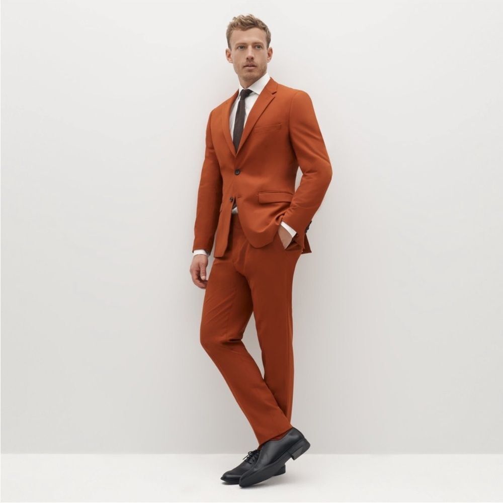 SuitShop Burnt Orange Slim Fit Stretch Suit Jacket Pants Set Size 43XL